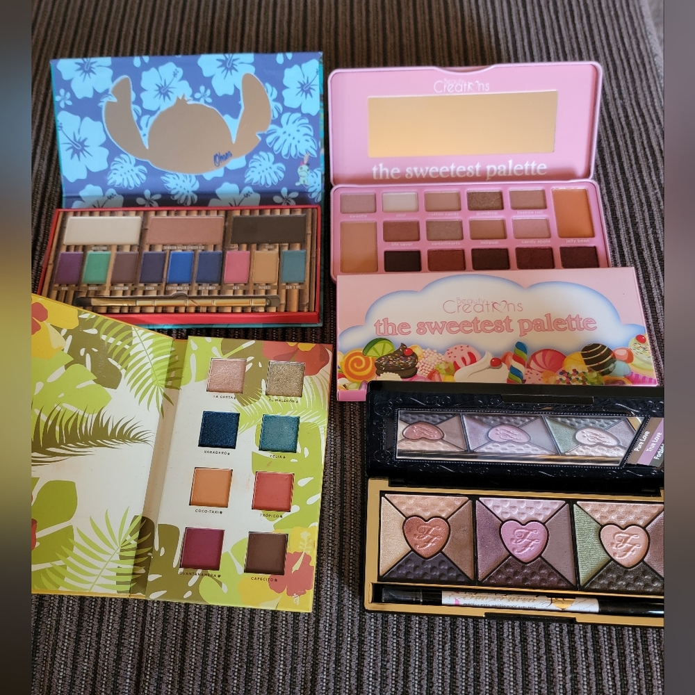 Makeup LOT 4pc Too Faced Sweets, Lilo Stitch, Tropic New! Some Only Swatched..